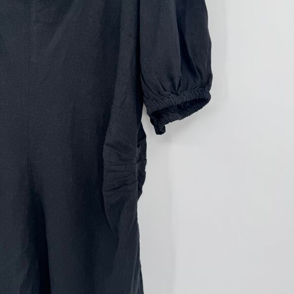 A New Day Women's Black Linen Short Puff Sleeve Mini Sundress Size 16 - Picture 5 of 11